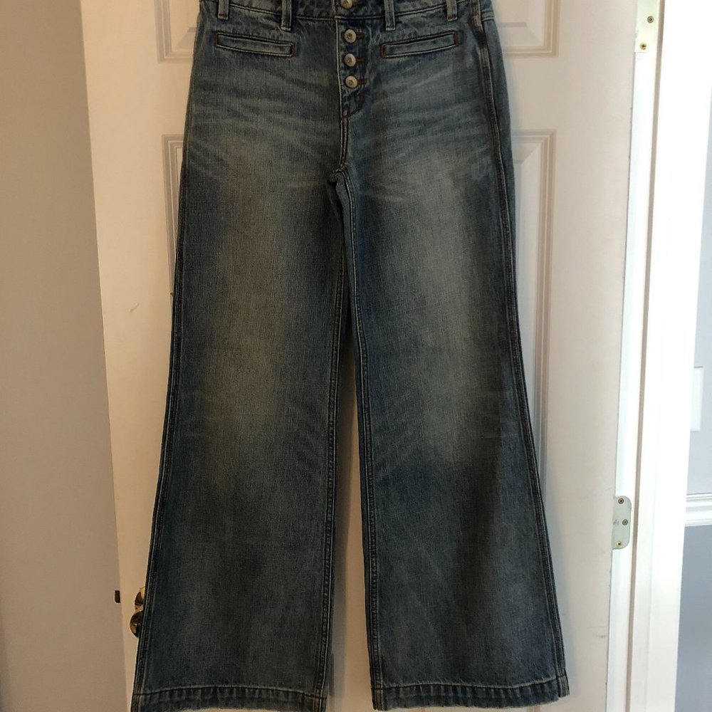 Free People Wide Leg Button Fly Denim Jeans - Size W26 - Blue Denim